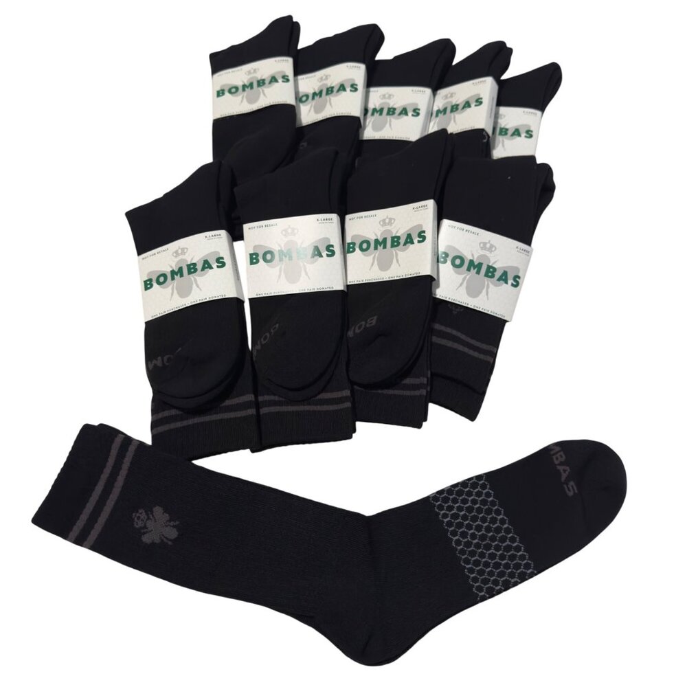 Bombas Calf Socks mens sz XL solid black Honeycomb cushion antimicrobial 10X‎